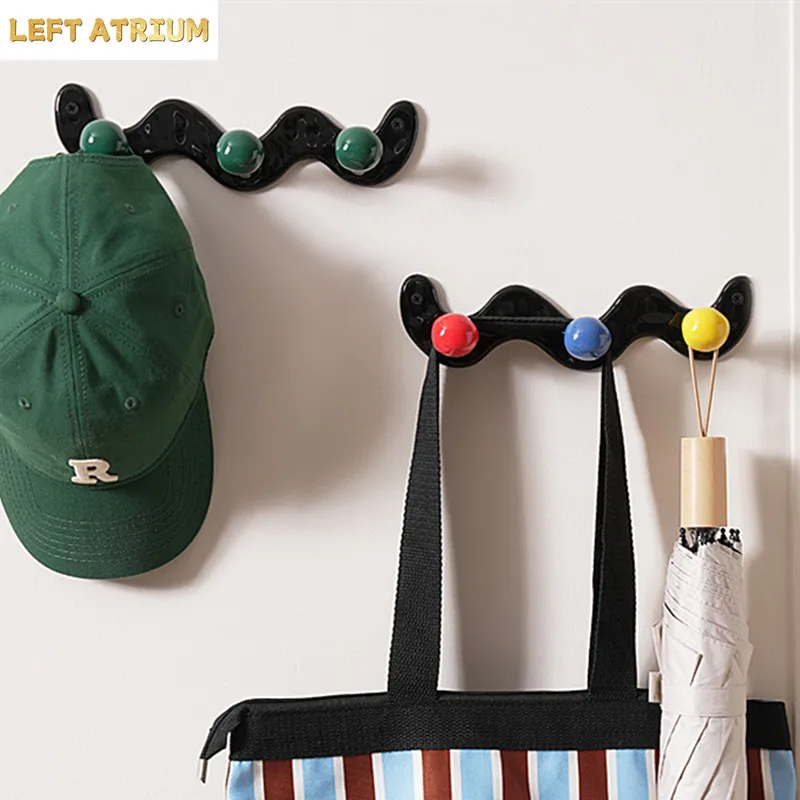 W-shaped Ceramic Hook Creative Hole Free Door Hook Storage Rack Modern Home Wall Decoration Clothes and Hats Storage Hook