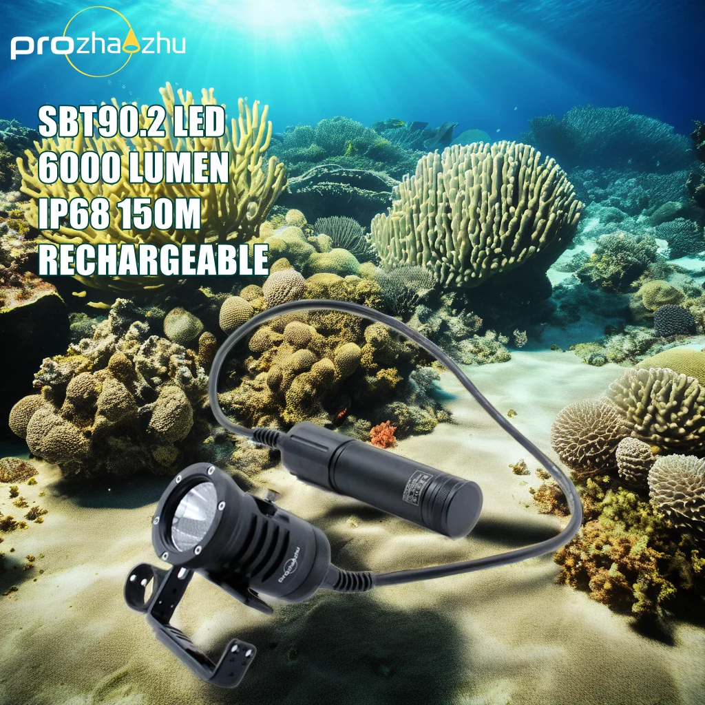 Profesional SBT90 6000 Lumen Canister Diving Light IP68 Waterproof 150M Scuba Diving Light With Goodman Handle