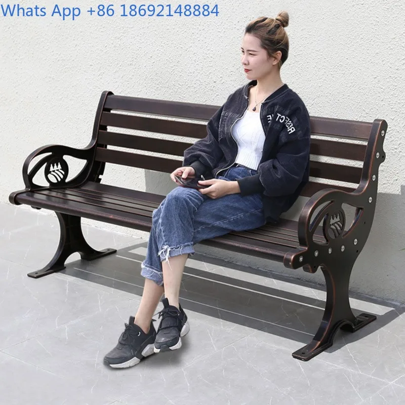 Silla de parque, banco para exteriores, taburete de descanso de aluminio fundido, asiento de respaldo largo para ocio para tres personas, espacio abierto al aire libre