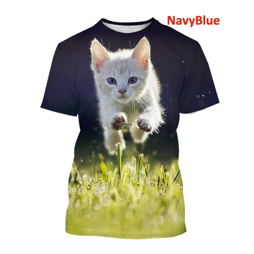 2022 Fashion Men Women Summer Casual T-shirts Short Sleeve T Shirt Cute Cat Print Pullover Tops Round Neck Tops