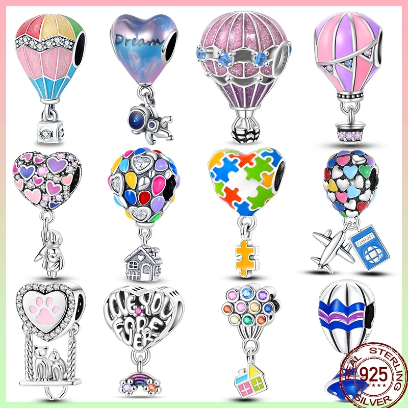 925 Sterling Silver Hot Air Balloon Series Rocket Colorful Romantic Charm Beaded Beads Suitable For Pandora Original Bracelet