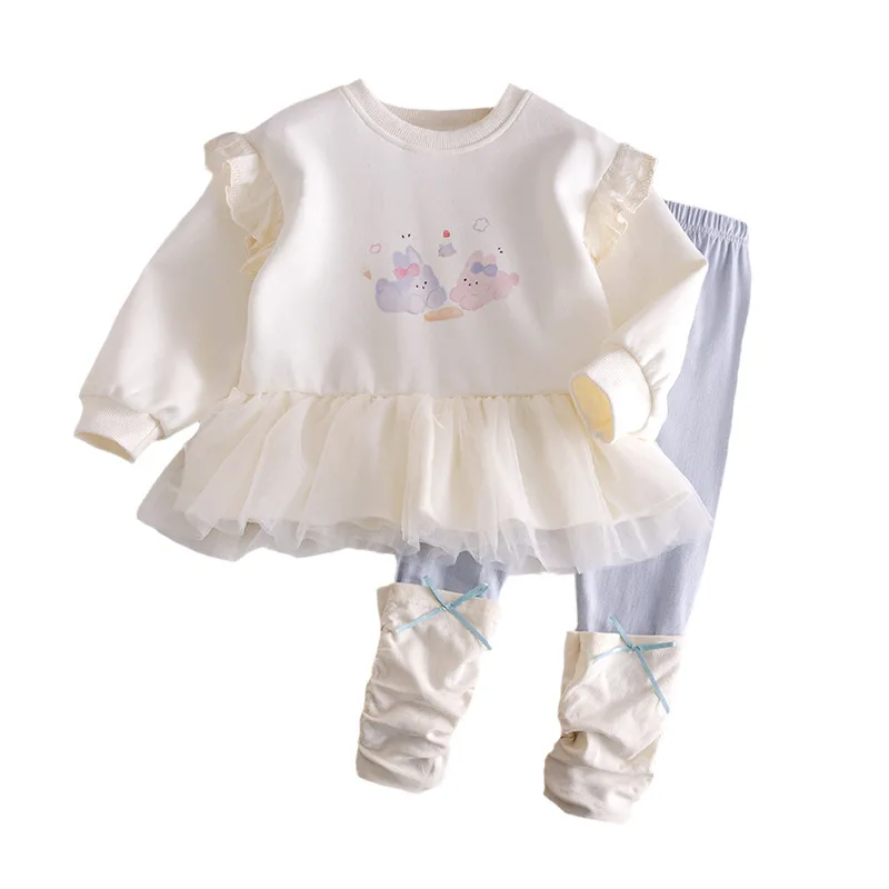 Girls Cartoon Print Set25Autumn New Cute Skirt Sweatshirt Fashion Leggings Two-Piece Set for Baby Girls