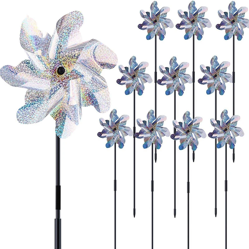 1Pcs PET Reflective Bird Repeller Pinwheel - Scarecrow Spinner For Garden Lawn & Yard Deters Birds With Sparkly Decoration