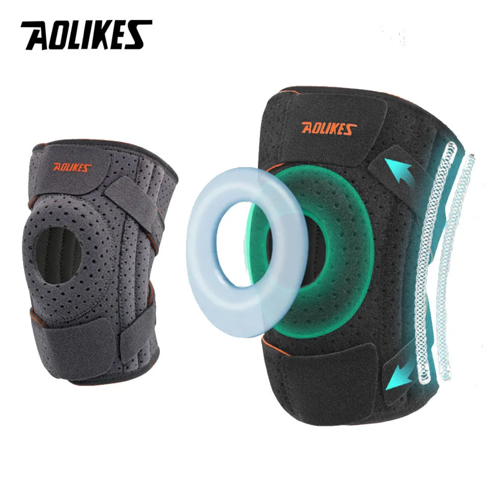 AOLIKES-rodillera con estabilizadores laterales y almohadillas de Gel para rótula, soporte de rodilla para ciclismo, correr, escalada, 1 piezas