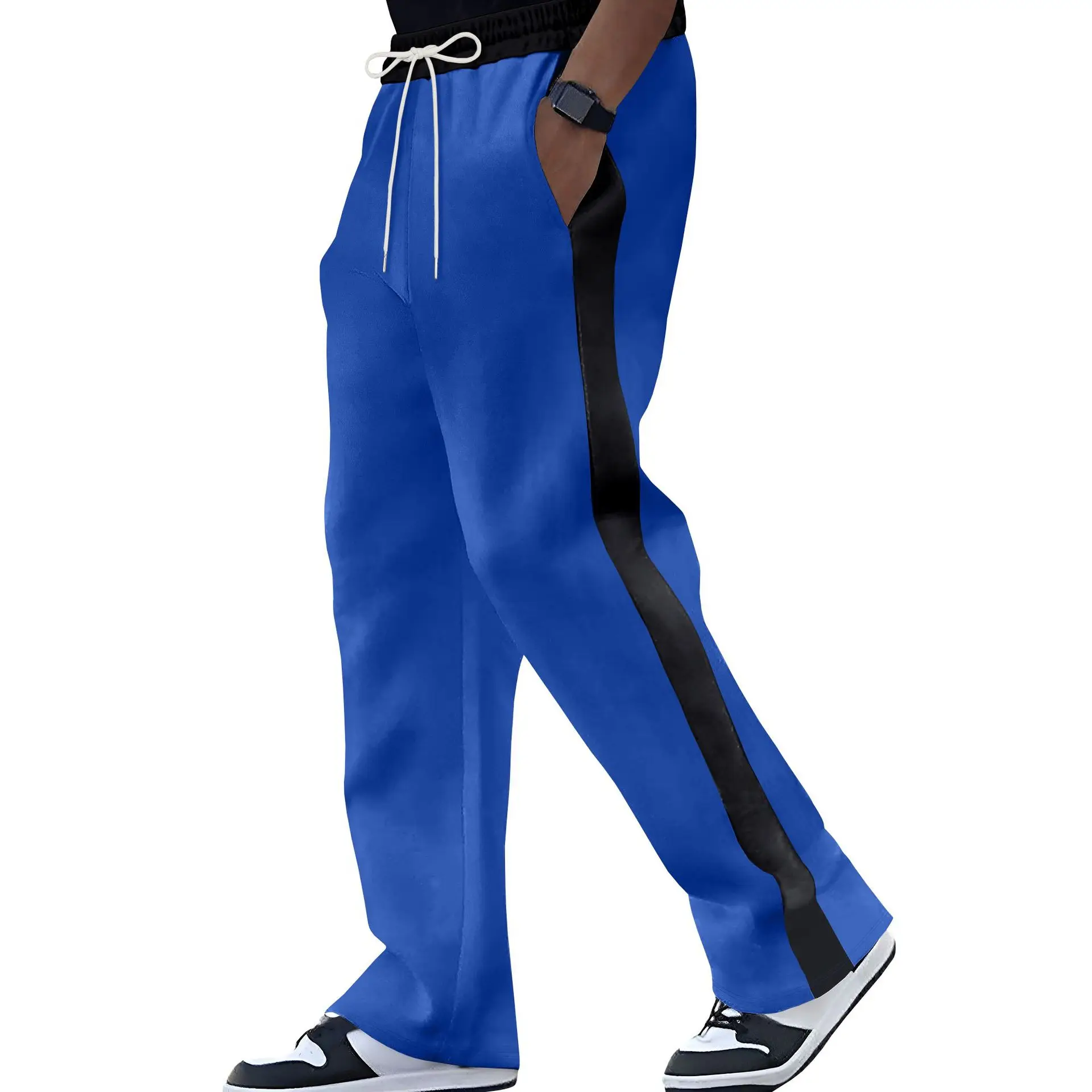Autumn And Winter New Men's Casual Pants Heavy Terry Loose Contrasting Color Splicing Sports Straight Sweatpants