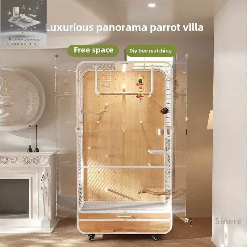 Large bird cage parrot villa panoramic luxury solid wood ecological cabinet gray machine King Kong Xuanfeng monk DIY station