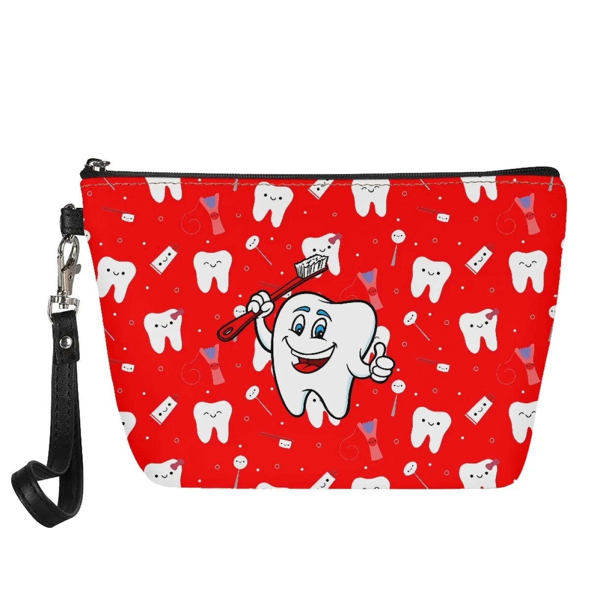 Bolsa de cosméticos con estampado a pedido para mujer, estuche de maquillaje de dentista, tarjetero de almacenamiento de cuero PU rojo, billeteras dentales grandes, envío directo