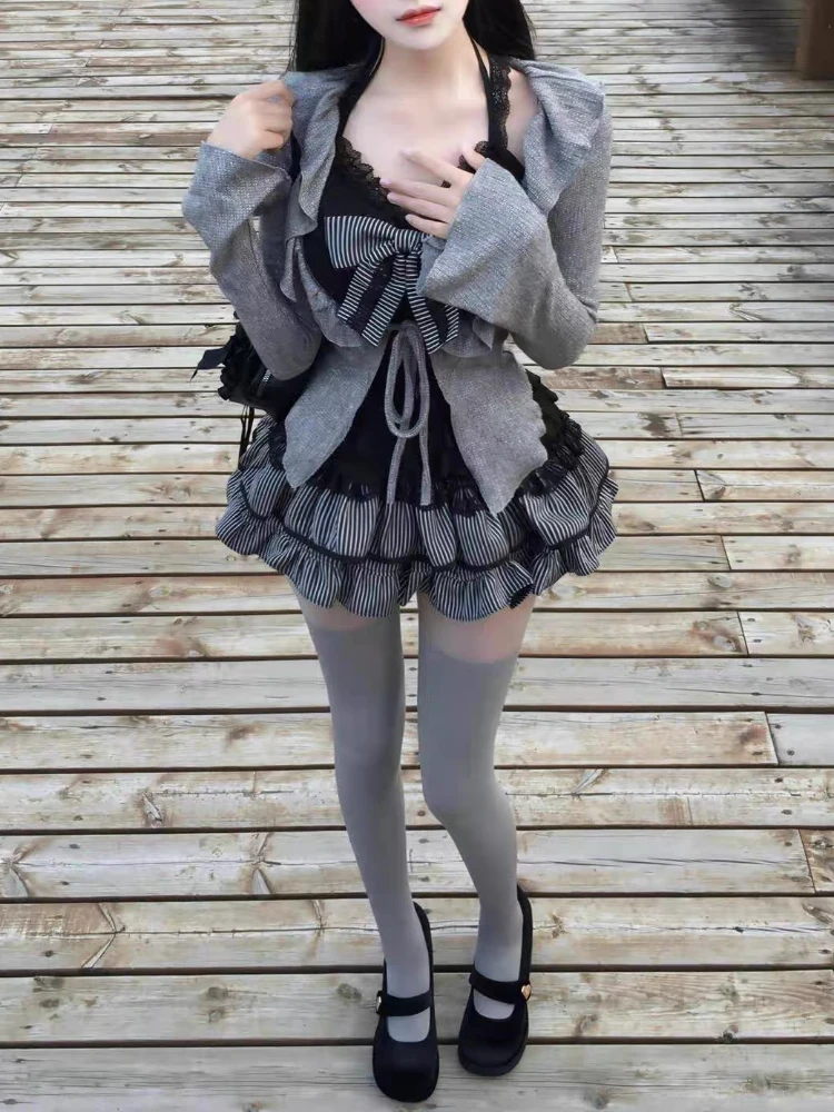 الفرنسية القوطية الحلو حار 3 قطعة مجموعة المرأة صالح شيك سترة الدانتيل سترة كعكة تنورة موضة جديدة خمر ضئيلة الصيف الخريف الدعاوى