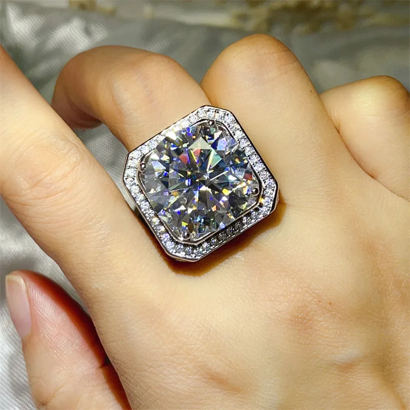 

Пасьянс из настоящего 20 карат D цвета кольцо с муассанитом и бриллиантом из стерлингового серебра 925 пробы вечерние обручальные кольца для женщин обручальные украшения