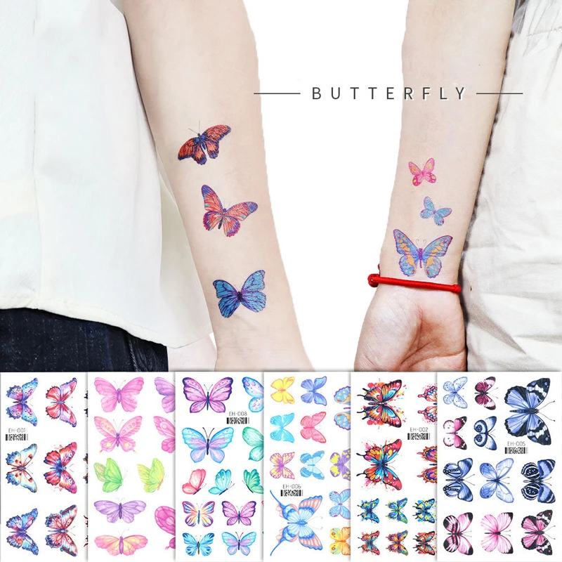 Temporary Butterfly Tattoo Waterproof Insect Butterfly Body Tattoo Sticker Colorful Face Arm Leg Winged Sticker for Party False