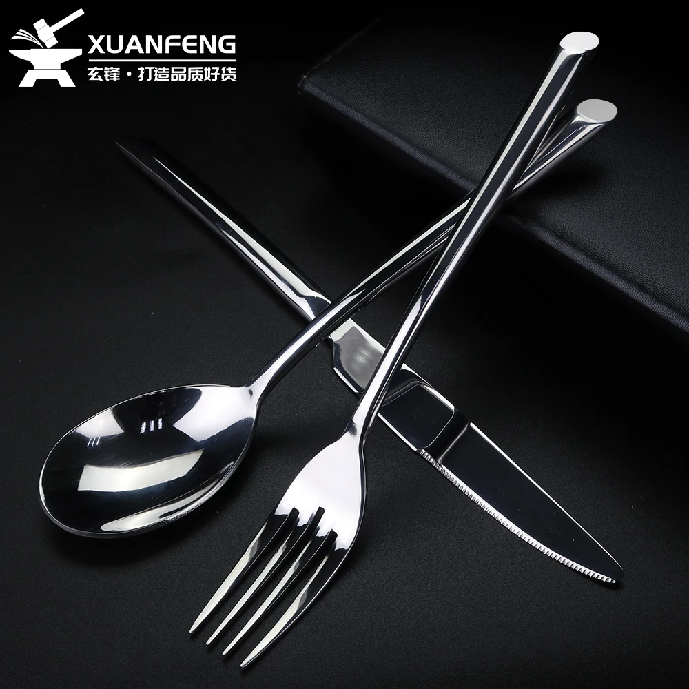 One-piece stainless steel cutlery set for western cuisine, including main course knife, fork, spoon, steak knife, and fork spoon