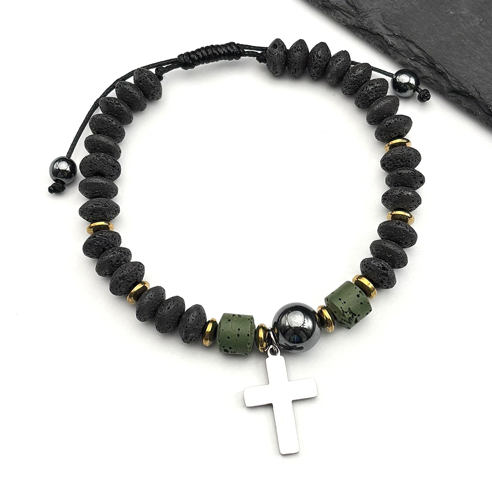 

Simple Cross Bracelet For Women Men Stainless Steel Silver Color New Design Trendy Stone Beads Hand Chain Jewelry Gifts