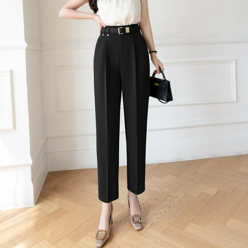 Real Shot Video Three Standard Korean Style High Waist Commuter Suit Pants Women's Casual Simple Solid Color Cropped Pants Cigar