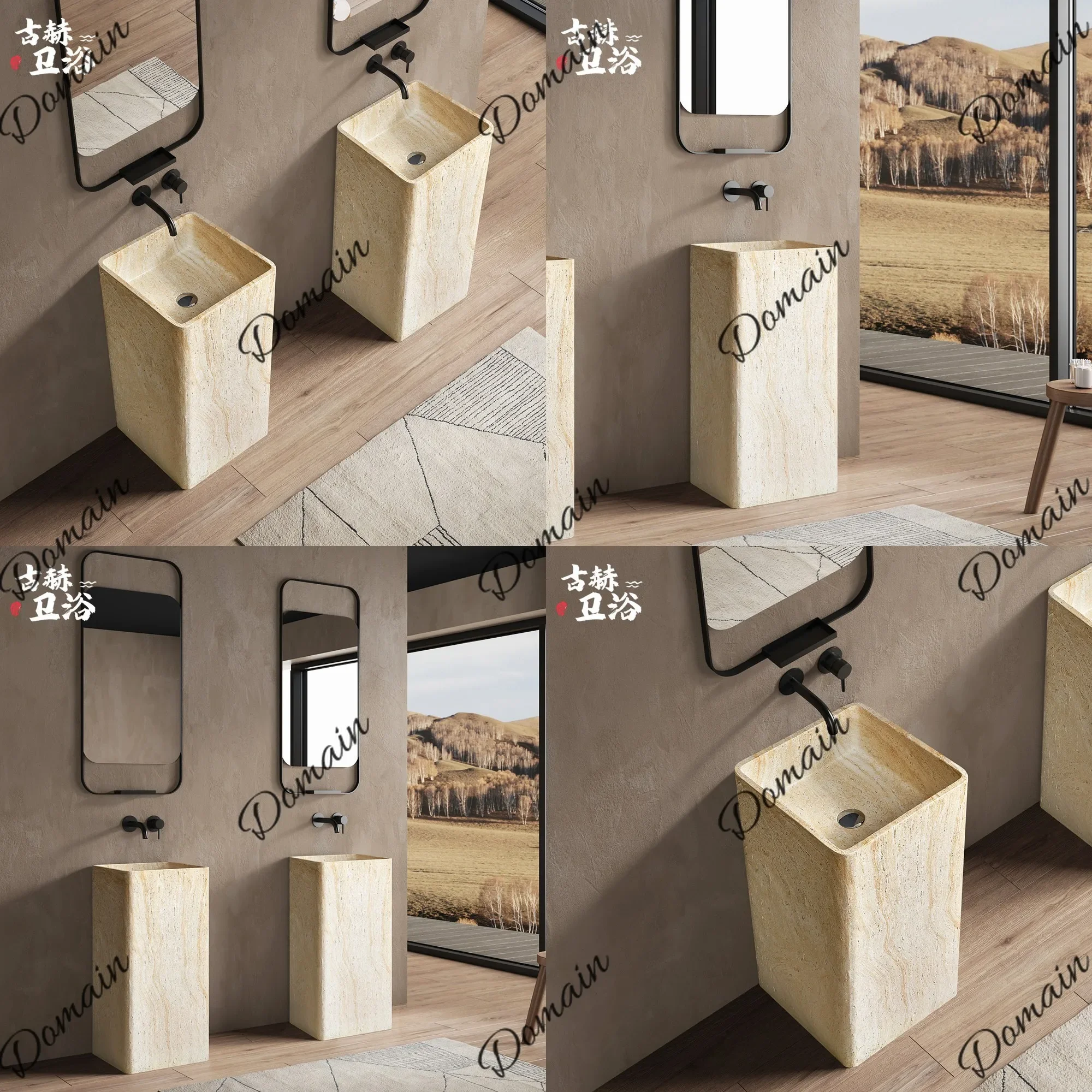 sBc Custom Travertine Vanity Basin One Piece Countertop Sink for Home Outdoor Hotel Courtyard Washbasin