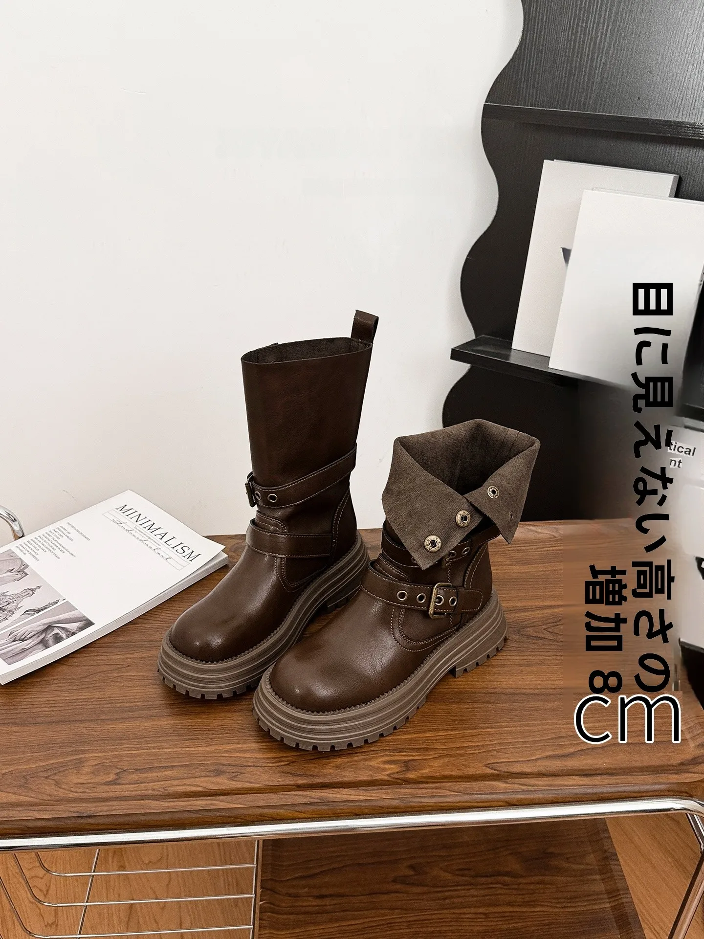 brown-cowhide-boots-women's-thi-boted-high-rise-ort-boots-spring-autumn-seasonal-waterproof-tassel-laced