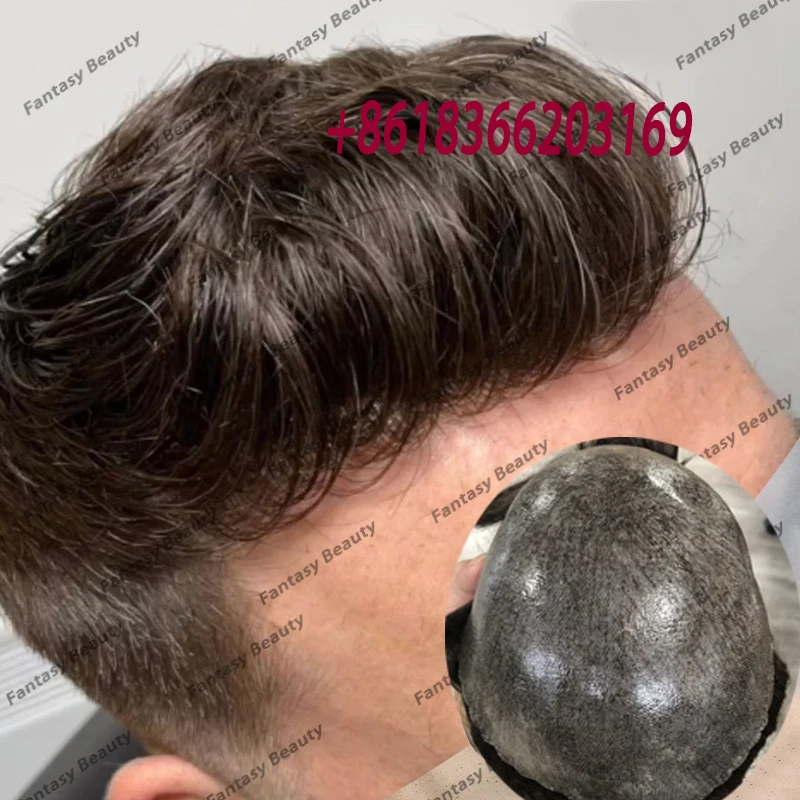 Hot 100% Remy Human Hair Long Last Men Toupee Brown Blonde Natural Hairline Man Wigs Replacement Hairpieces Prosthesis System