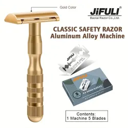 1 Machine +5 Blades, High Quality Classic Double Edge Safety Razor For Men Shaving&Women Hair Removal Manual Shaver