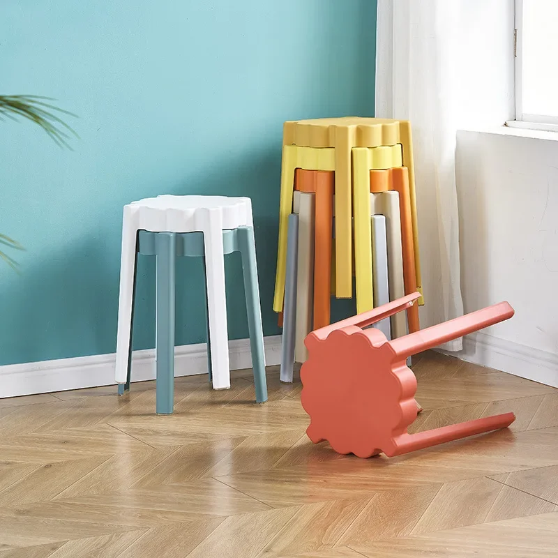 Modern Thickened Plastic Dining Stool Creative Stacking Minimalist Home Dining Table Stool Biscuit Cloud Stool Bench Furniture