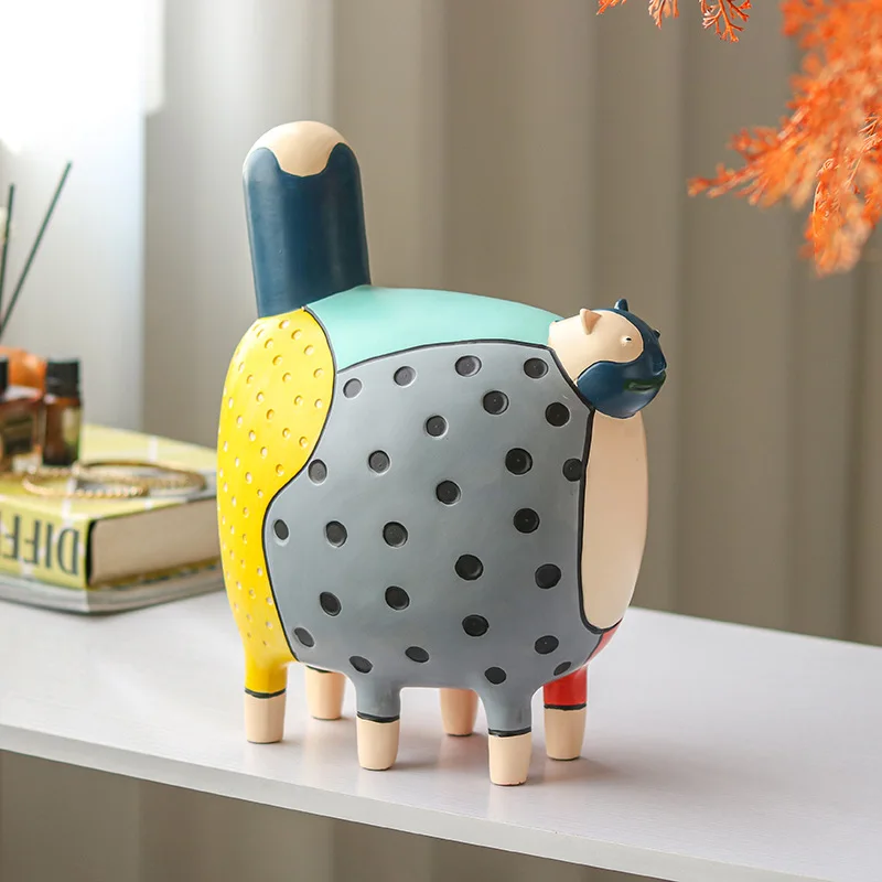 Modern Minimalist Abstract Polka Dot Cat Figurine, Cartoon Home Decor for Model House, TV Cabinet & Kids Room