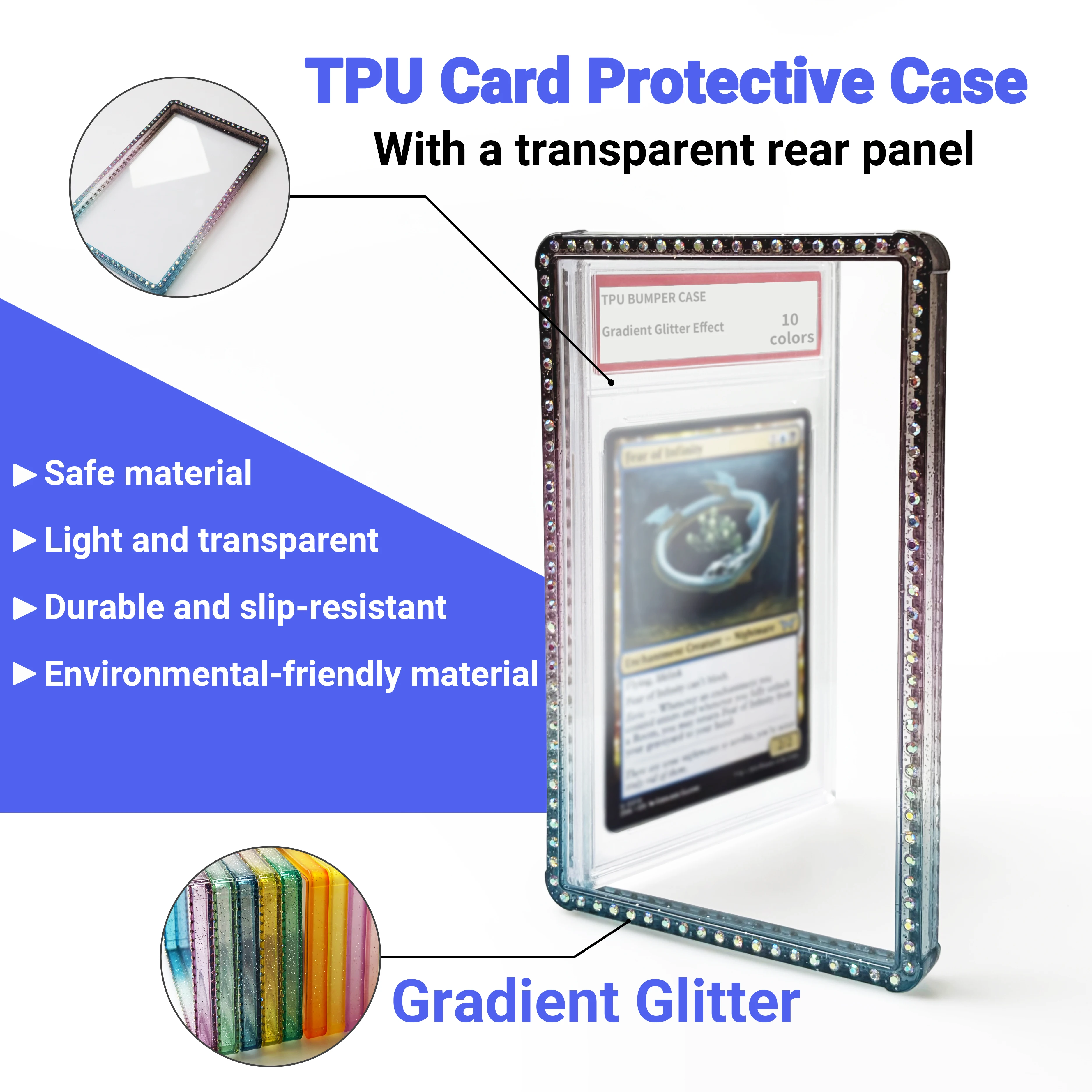 35PT PSA-Schutzhülle für Sammelkarten, Glitzer-TPU-Slab-Bumper-Schutzhülle, Schutzhüllen mit transparenter Rückseite – Detail 3