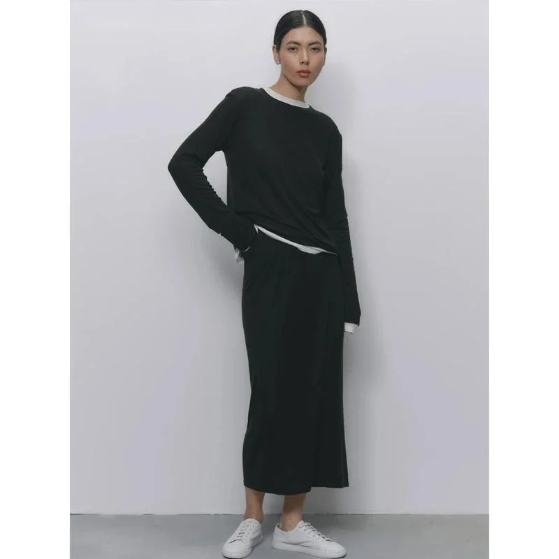 Modal Soft Loose 2 Piece Set Women 2024 Casual Long Sleeve T Shirt And High Waist Skirt Waist Wide Pant Outfits Female Tracksuit