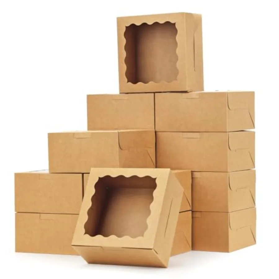 

Cookie Boxes with Window, 6x6x3in Brown Bakery Boxes for Treats, Small Cake, Desserts, Donuts, Pastry
