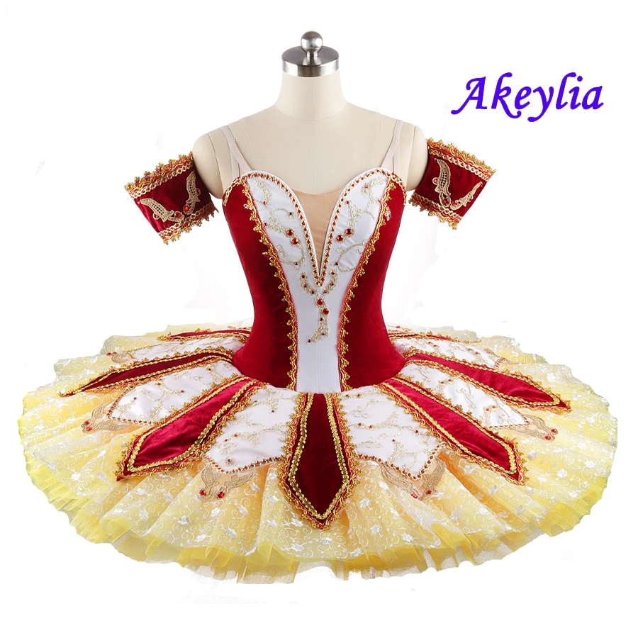 News! Burgundy yellow Ballet Tutu Esmeralda professional Ballet Stage Costumes for competition Adult Ballet Pancake Tutu JN0170