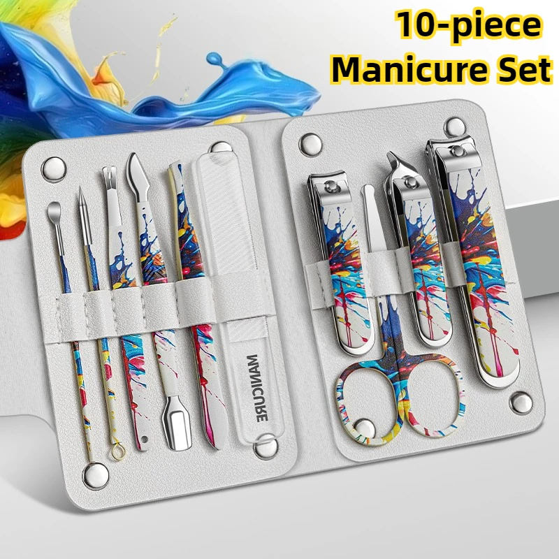 Conjunto clássico de cortador de unhas de aço inoxidável de 5/10 peças com saco de armazenamento PU, kit de preparação de unhas sem perfume, borda de lâmina côncava f