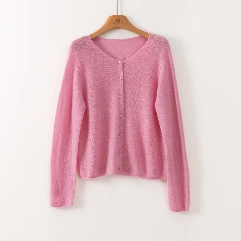 Lässiger Damen-Pullover für den frühen Herbst, neu, 25 % natürliche Maulbeerseide, 75 % Kaschmir-Mischgewebe, gestrickt, einfarbig, hautfreundlich