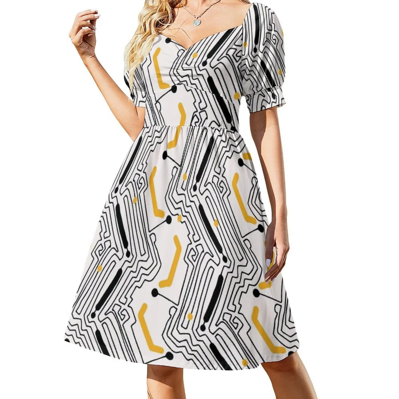 فستان عطلة مثير على طراز لوحة دوائر كهربائية حديثة للنساء فستان قصير لحفلات الشاطئ وأعياد الميلاد محب الطالب الذي يذاكر كثيرا نمط الدائرة الكمبيوتر #2