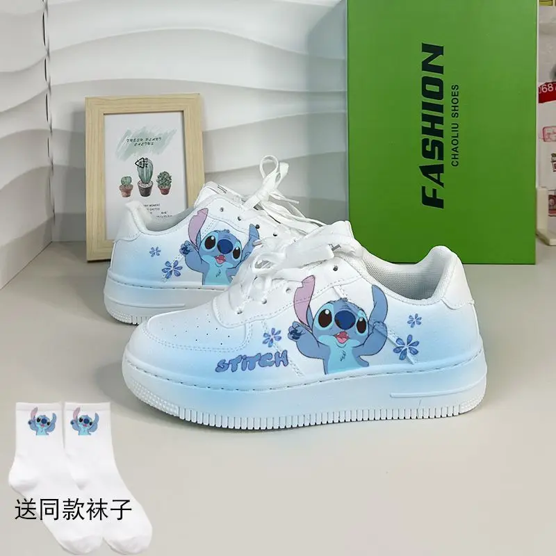 Disney Lilo & Stitch Print Sport Shoes 2023 New Couple White Shoes Fashion Tennis Shoes Casual Sneakers Kids Shoes Size 35-44