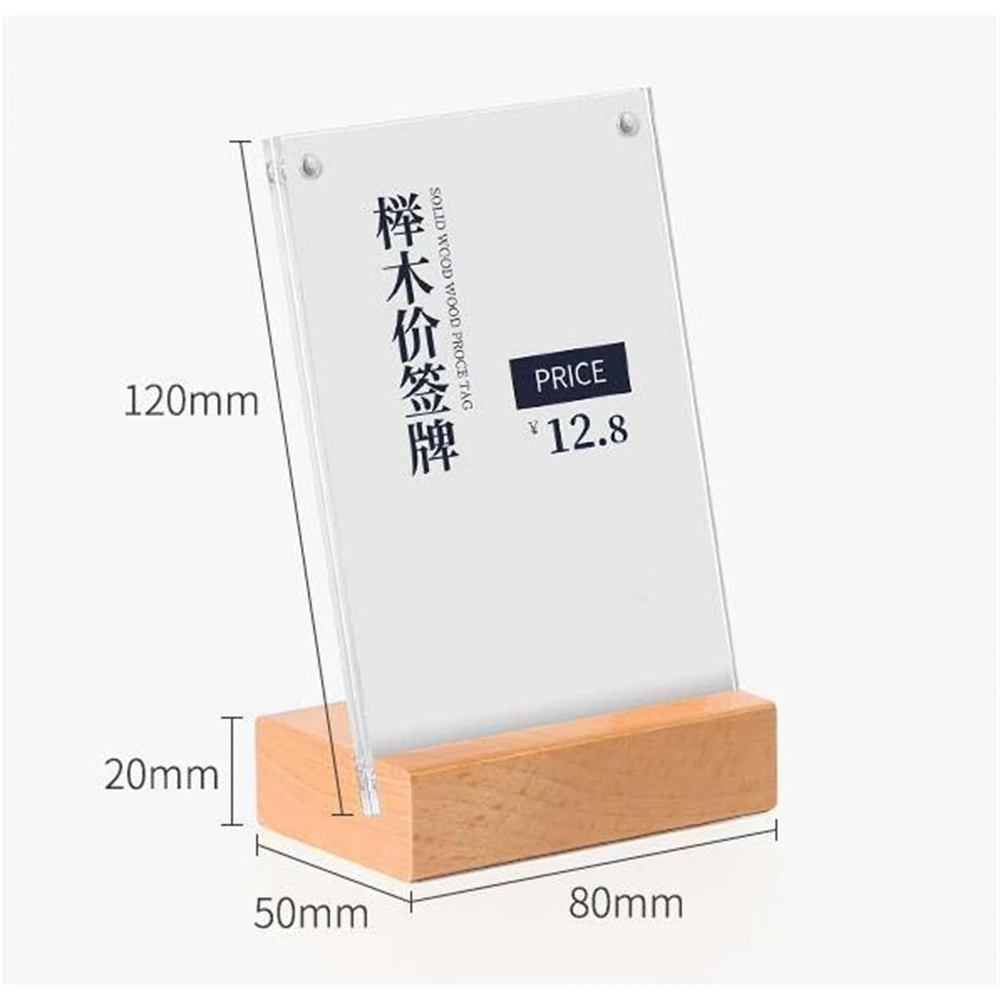 Exhibition Display Fixture Desk Sign Holder Name Card Cover Merchandise Price Tag Display Stand Shelf Talker Wood Acrylic Frame