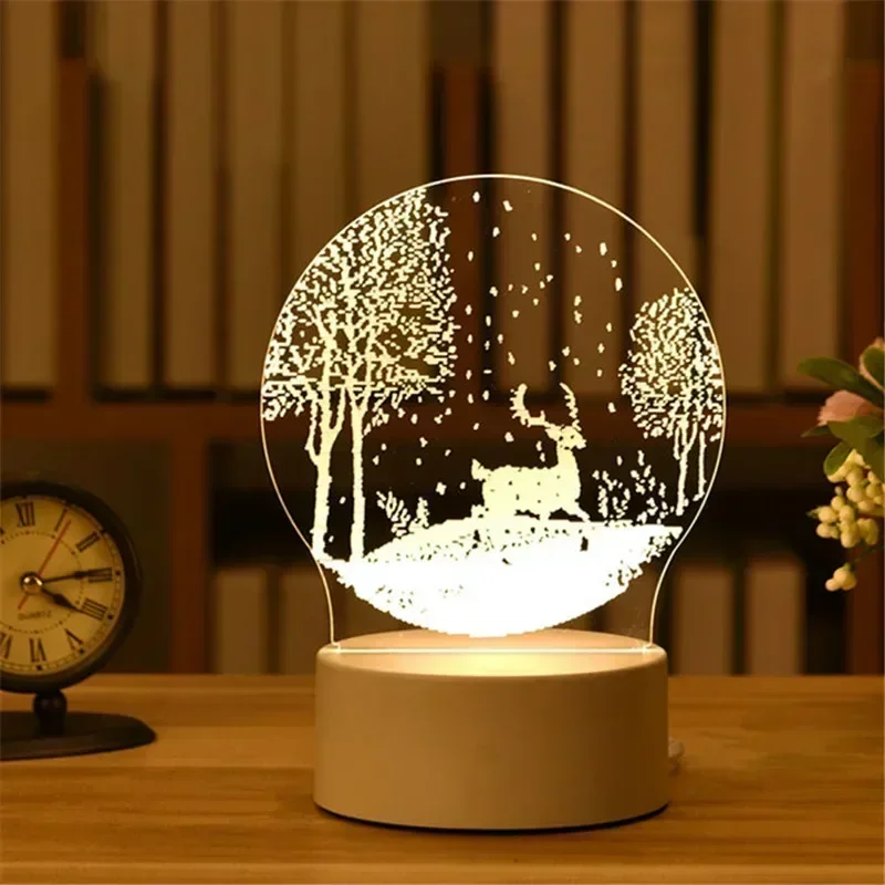 3D Acrylic LED Night Light USB Powered Bedroom Bedside Decor Night Lamp Birthday Kid Gifts Table Ornaments Novelty Lighting