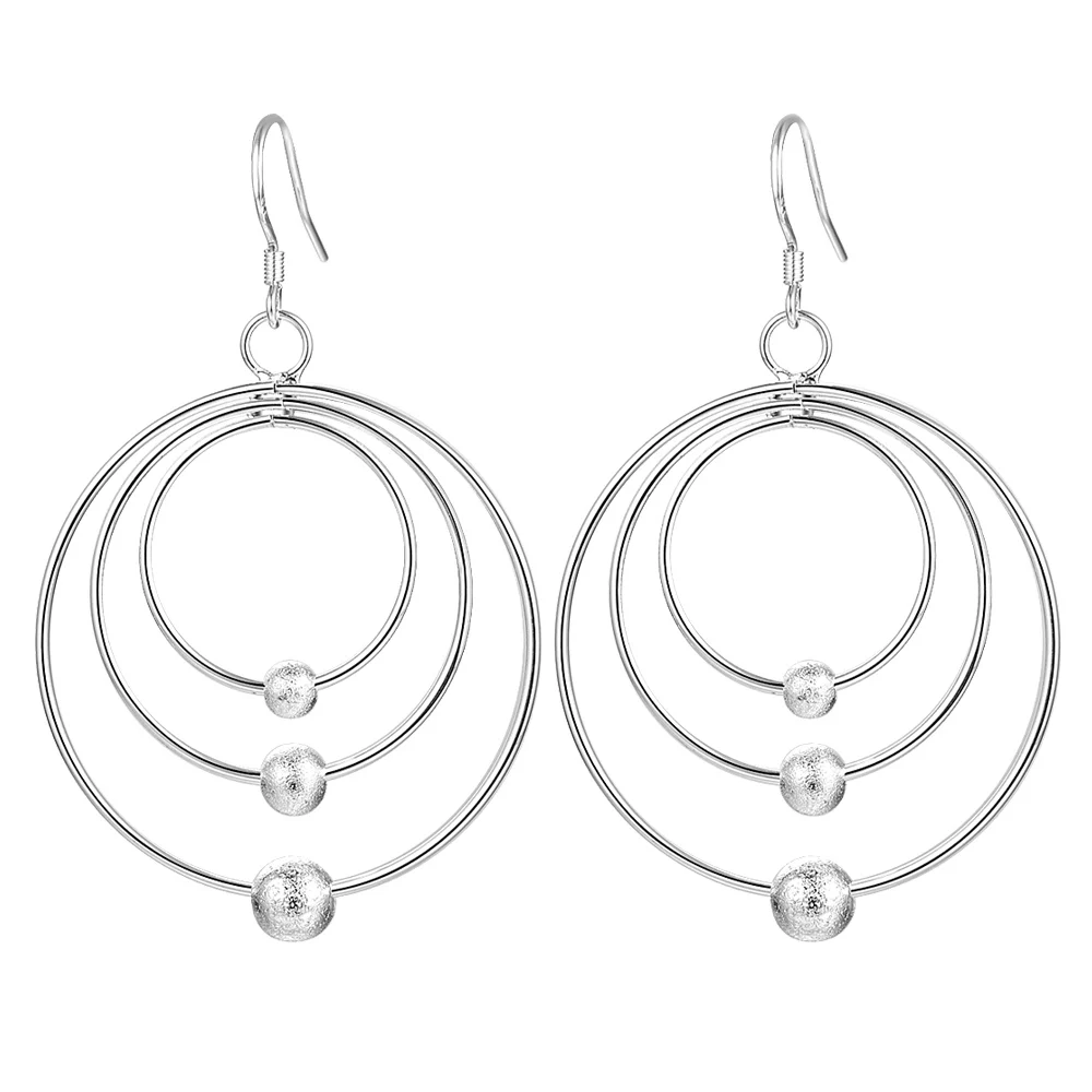 New pure 100% 925 Sterling Silver Earrings for Women Jewelry Three circle beads  Christmas Gifts wedding party