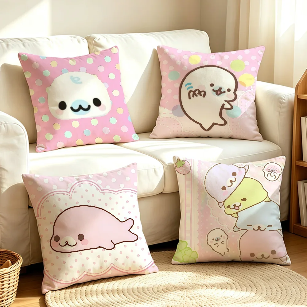 Cartoon Seal Kawaii M-Mamegoma-S Pink cushion cover Soft Smooth Hidden Zipper Washable Decorative Couch Office Housewarming Gift