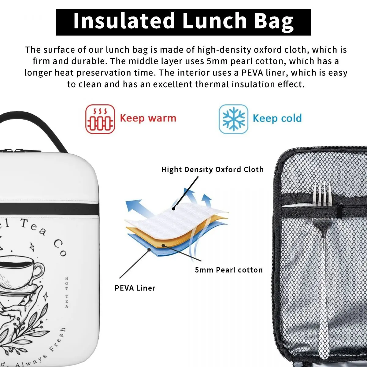 ACOTAR Suriel Tea Co Insulated Lunch Bag for Women Children Leakproof Food Boxes Thermal Lunch Box Tote