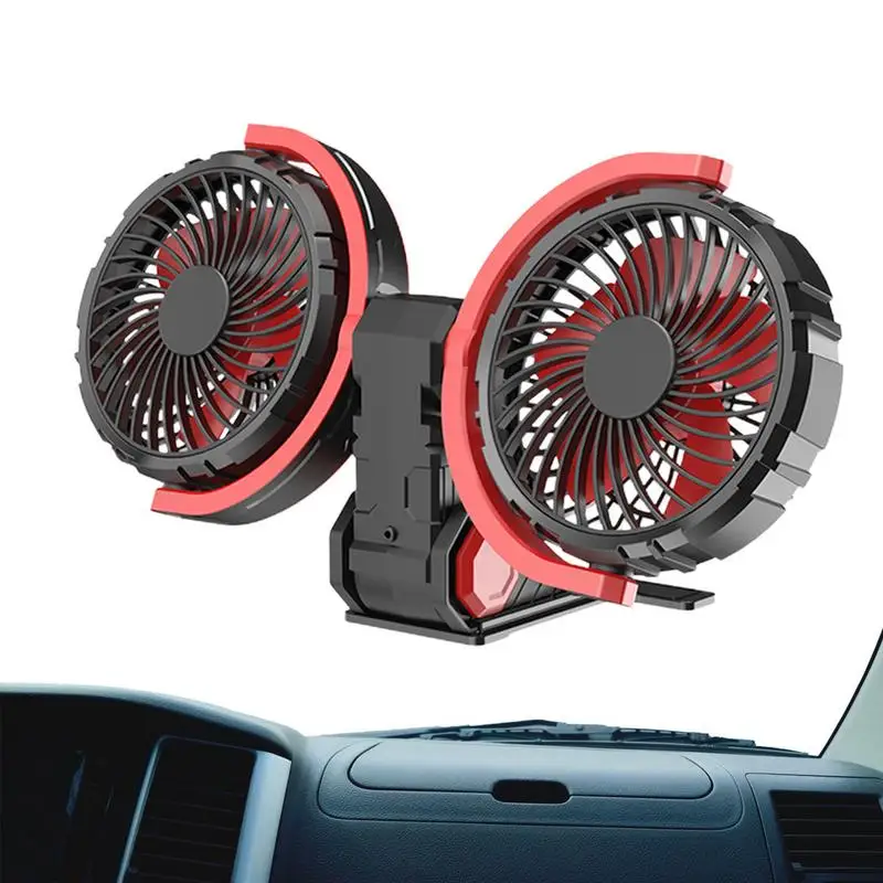 Dual Head Car Fan 5/12/24V Portable Dual Head Car Fan 3 Speeds Adjustable Dual Head Air Fan 360 Rotation USB Air Circulation fan