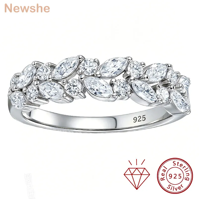 Newshe D Color VVS1 Moissanite Rings for Women 925 Sterling Silver Wedding Bands Marquise Eternity Stackable Promise Ring