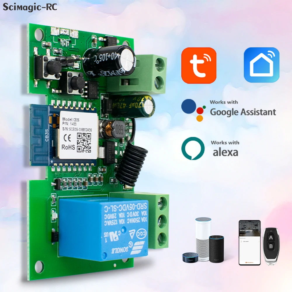 1-позиционный 7-32 В переменного тока 85 В-250 В, переключатель умного дома TUYA, модуль Wi-Fi RF433, функция радиоуправления, самоблокирующийся прием