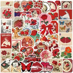 10/30/50PCS Vintage Red Sticky PVC Sticker Aesthetic Children's Stationery DIY Decoration Scrapbooking School Supplies