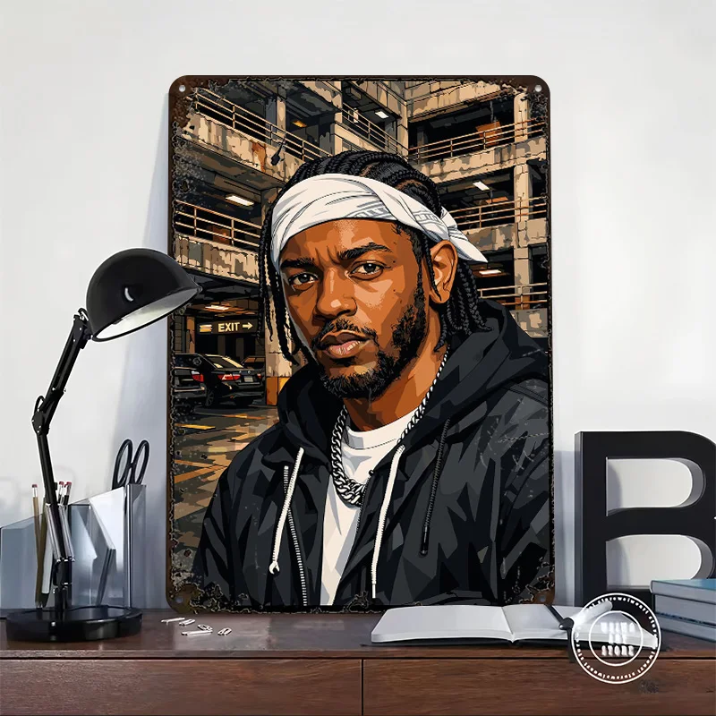 Vector Portrait of Kendrick Lamar 3D Texture Printed Poster Custom Vintage Metal Tin Plate Sign for Wall Art Article Decoration