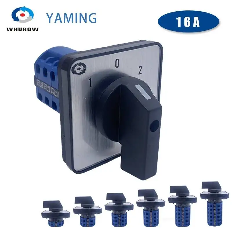 64*64mm Panel LW39B-16A YMW39B Changeover Rotary Cam Switch 3 Positions 1-0-2 Silver Contact Power Control Selector