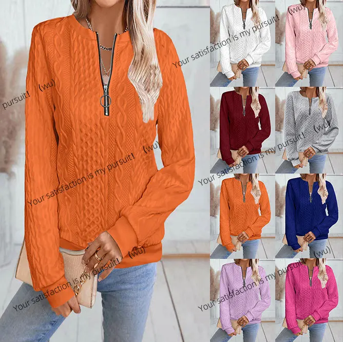 

ZOCI-Casual neckline zipper long-sleeved sweater women's T-shirt