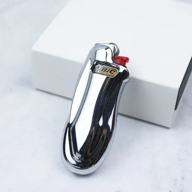 Zinc Alloy Chrome Lighter Protective Case, Shiny Metal Shell for Small Bic J5 J25, Smoking Accessory, Lighter Not Included
