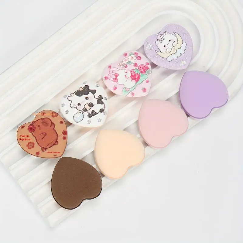 Mini bouffées de poudre pour doigts en forme de cœur imprimé, 10 pièces, extensible à l'eau, humide et sec, double usage pour les applications de maquillage et de cosmétiques