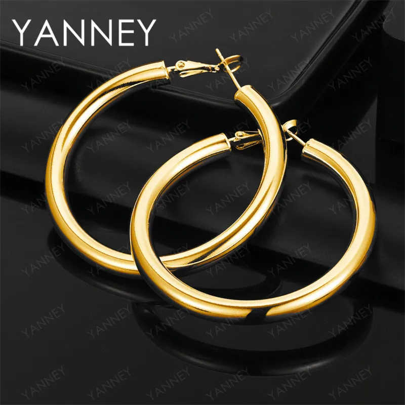 

Luxury 925 Sterling Silver 18K Gold 50mm Round Hoop Earrings for Women Party Favor Jewelry Wedding Accessories