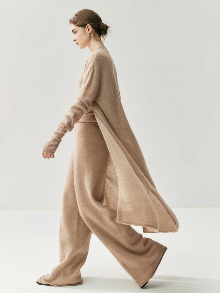 CHICUU Women's Long Cardigan Sweater 100% Cashmere Knitwear Open Stitch Casual Simple Long Cardigan Coat Spring Autumn Winter