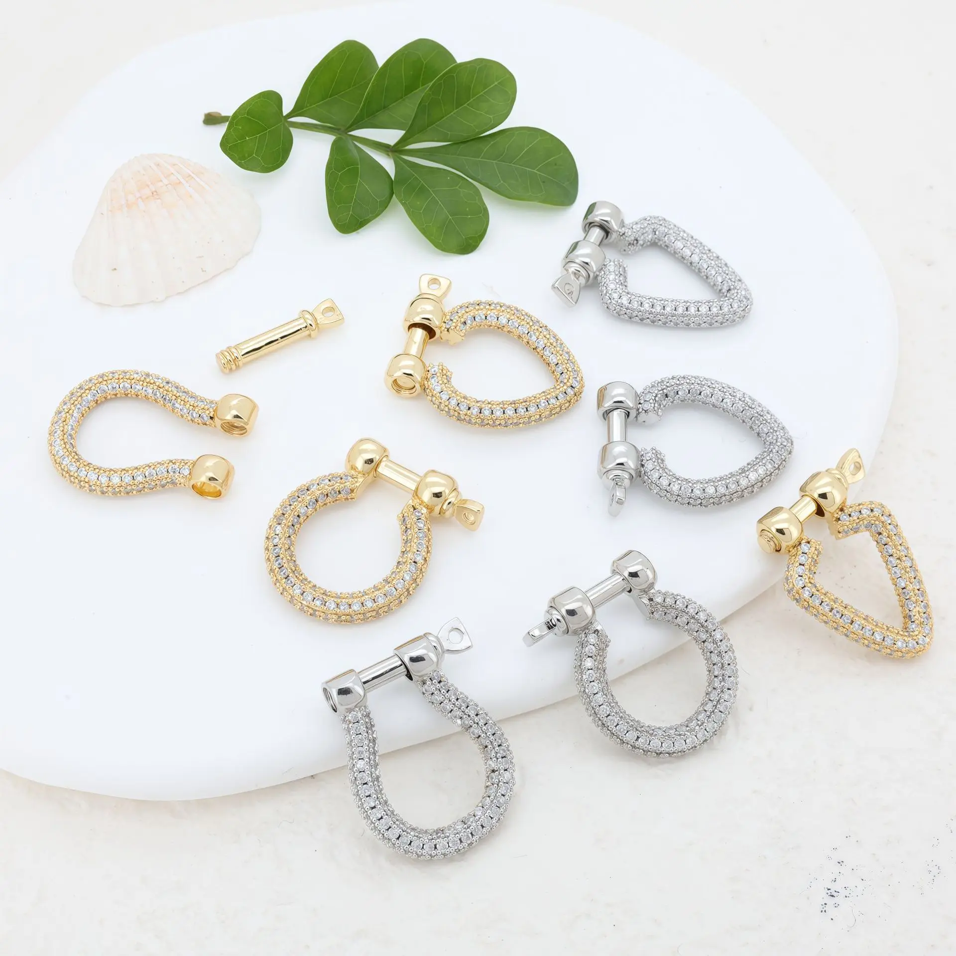 DIY jewelry buckle micro-inlaid zircon spiral horseshoe buckle chain connection necklace pendant buckle accessories