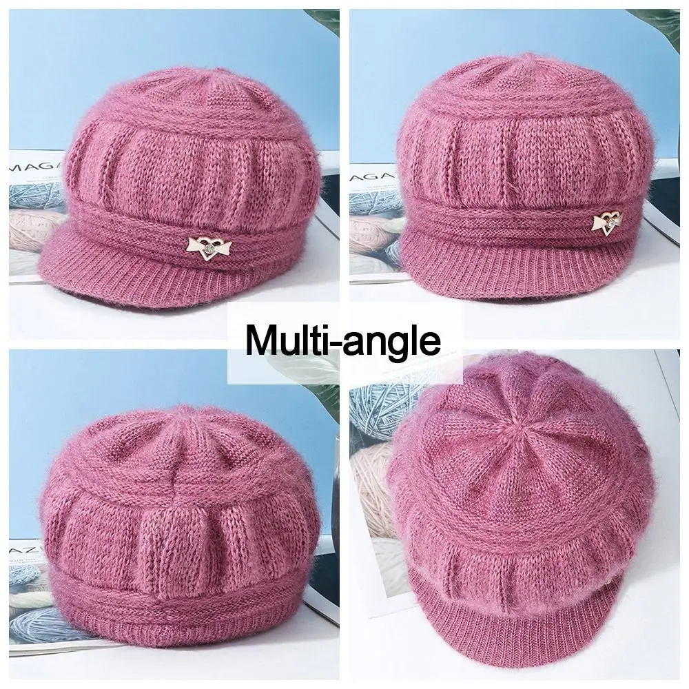Winter Warm Knitted Wool Hat Solid Color Windproof Knitted Hat Ear Warmer Cap Elderly