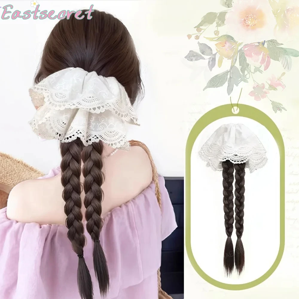 EAST Lace hair loop ins double Fried Dough Twists braid wig for women fluffy synthetic wig ponytail grab clip